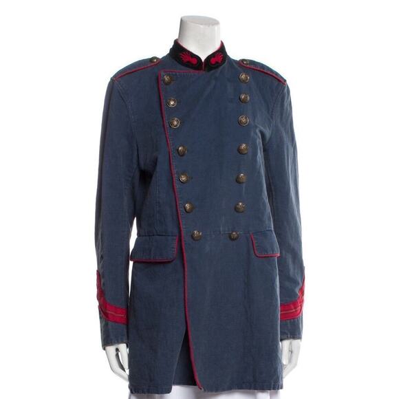 Ralph Lauren RRL Women’s Baudelaire Military Jacket Blue Gold Button Coat 3 M - Picture 2 of 6